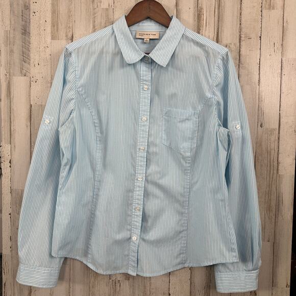 Jones New York Tops - Jones New York Button Down Shirt Large Blue White Stripe Beachy Preppy Coastal